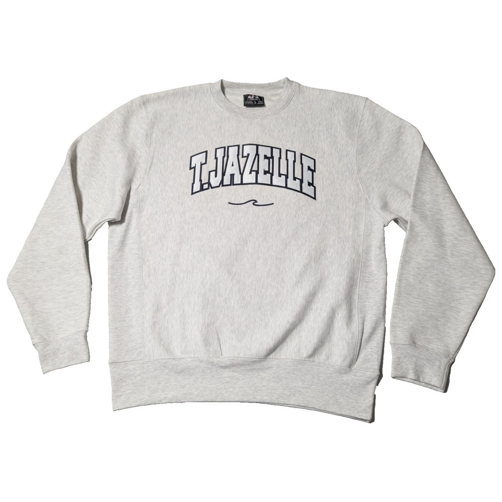 T. JAZELLE x J.AMERICA Adult Large Heather Spellout Patch TJ CREW Sweatshirt EUC